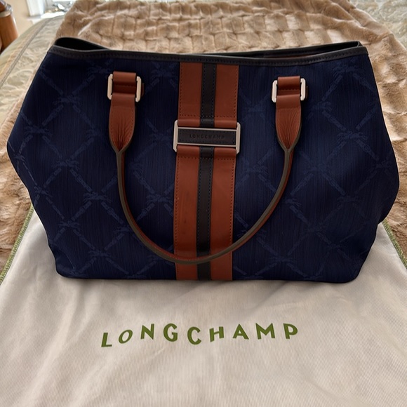 Longchamp Vintage Blue Jacquard Canvas Bag. Includes dust bag.Purchased from NM. - Picture 8 of 9